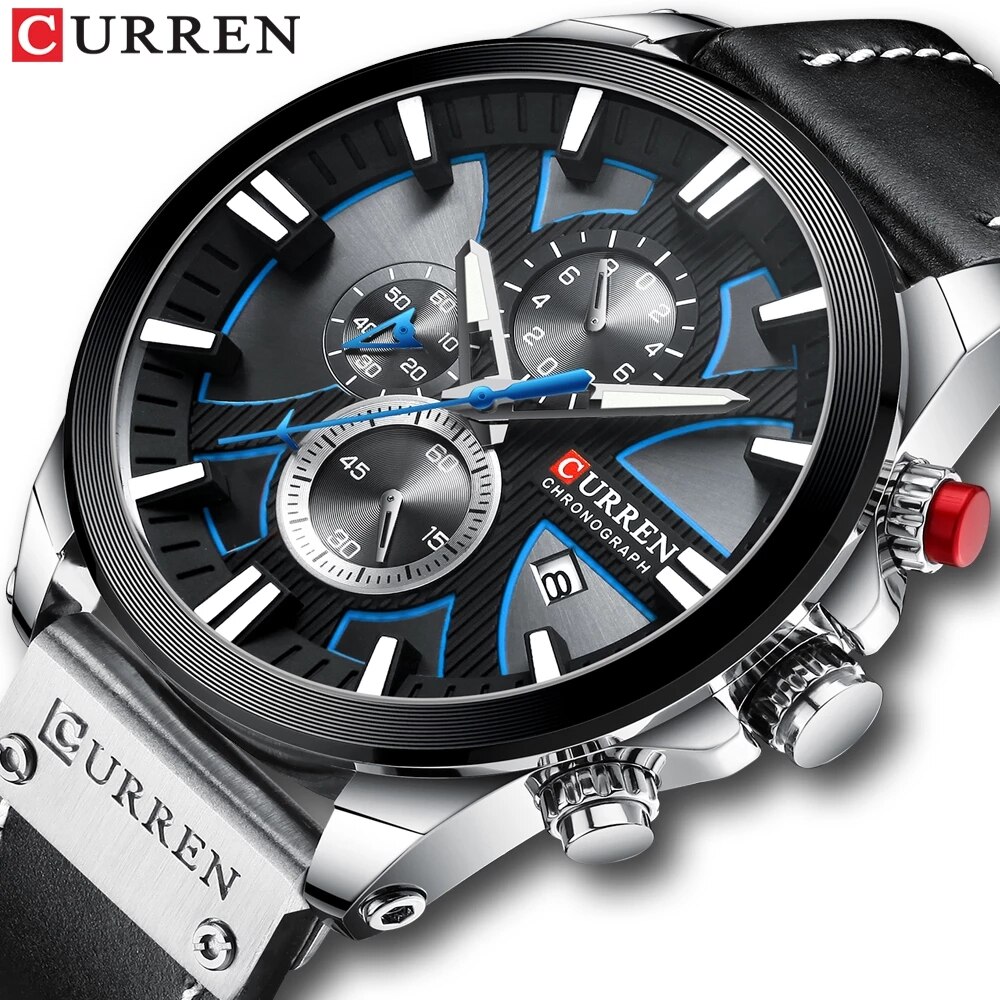 Curren horloge chronograaf sport herenhorloges quartz horloge leren heren polshorloge relogio masculino gif