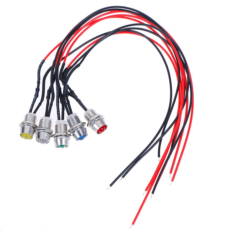 1 Uds 8mm 23cm indicador LED de Metal piloto Dash luz 12V lámpara de coche camión indicador luces Accesorios