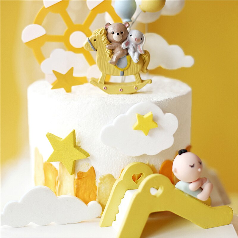 Pupuhevonen liukumäki koriste kakunpäällystä hääsyntymäpäiväjuhliin karhutähti lapsen leivontatarvikkeita baby shower rakkaus