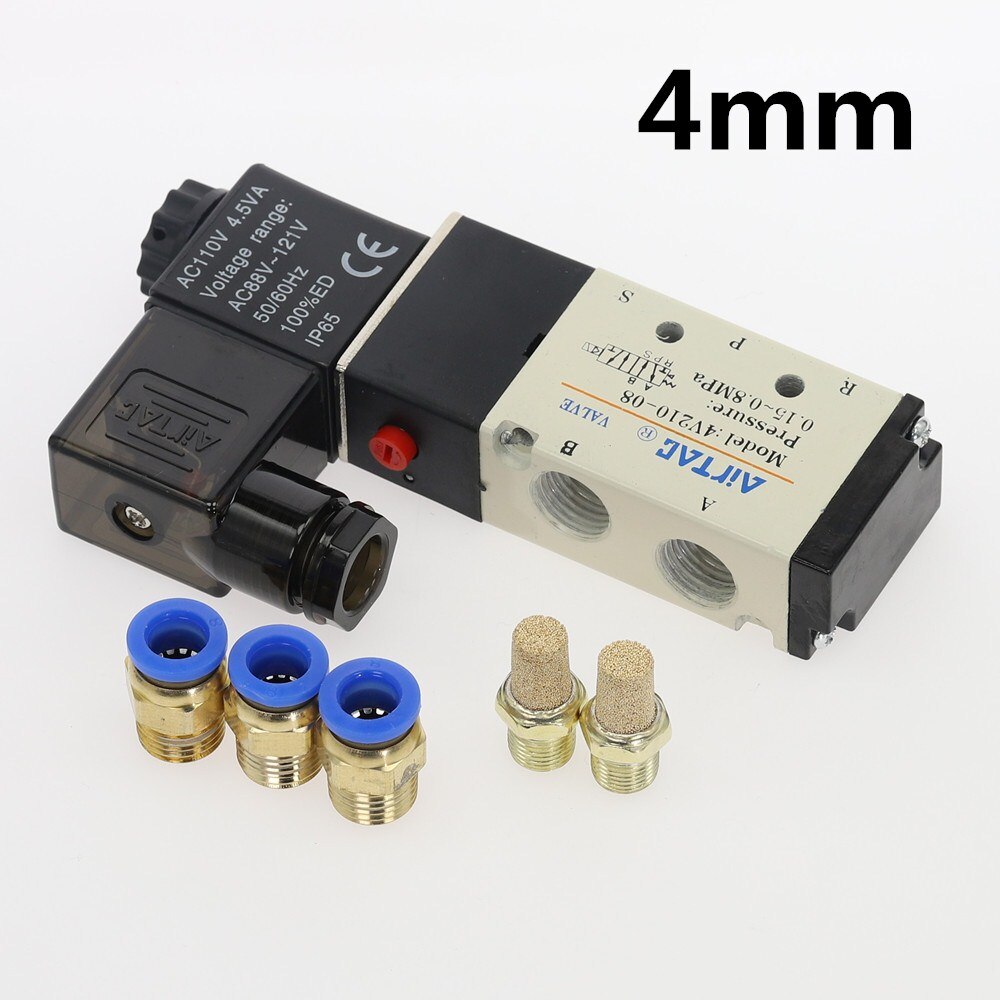 Pneumatische elektrische magneetklep 5 -weg 2- positie regeling lucht gas magneetklep 12v 24v 220v spoel volt 4mm-12mm slangkoppelingen: Pc 4mm fittingen / Dc12