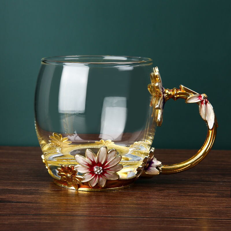 Home water cup heat-resistant glass tea cup coffee cup flower tea cup wine glasses whiskey glass water bottle: A330ml