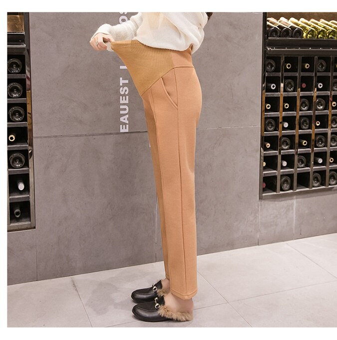 Moederschap broek herfst en winter mode stijl dragen wide-leg broek winter wollen suiting buik warme broek