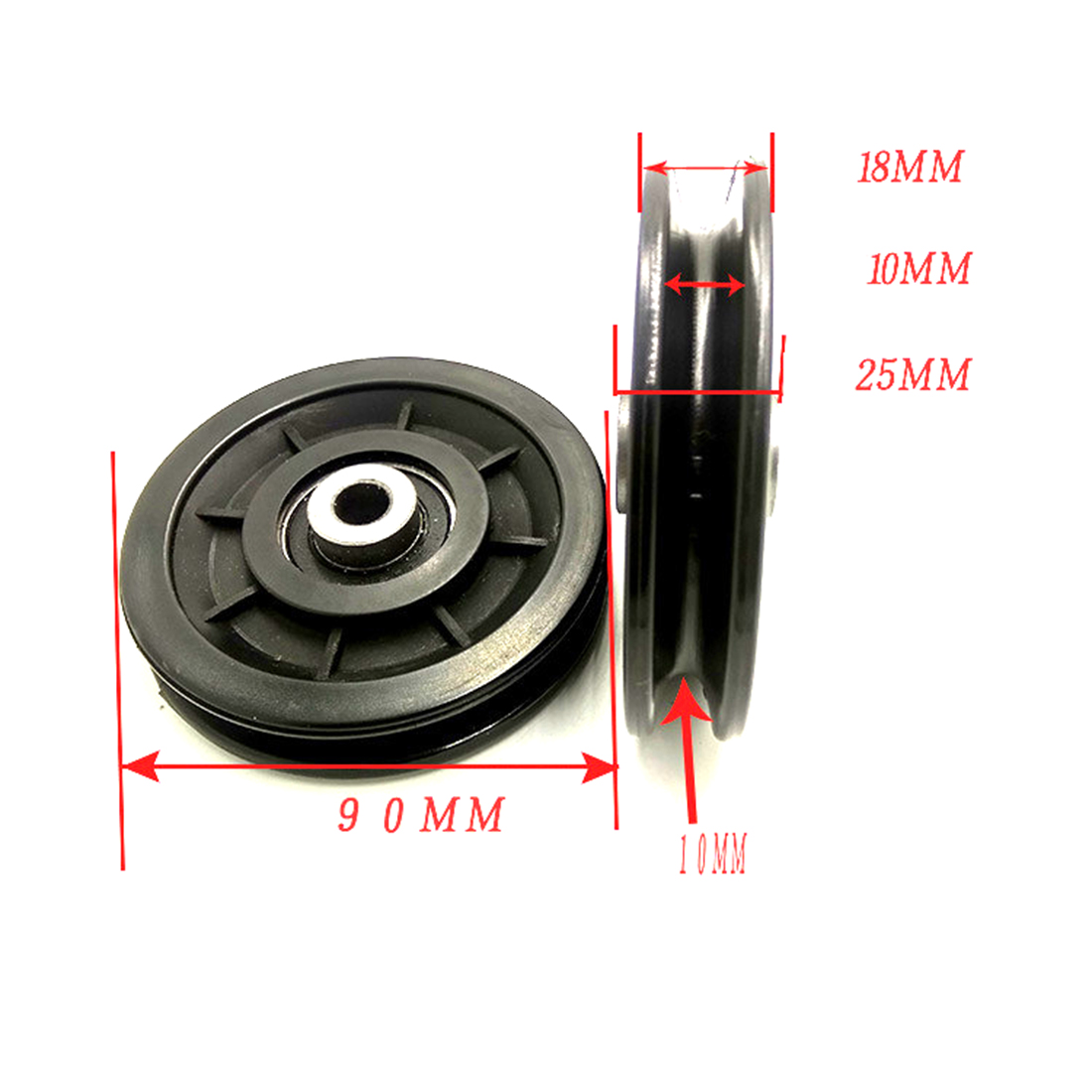 2 stk sort nylon bærende remskivehjul kabel gym fitnessudstyr 90mm/3.5 "slidstyrke nylon kabelhjul