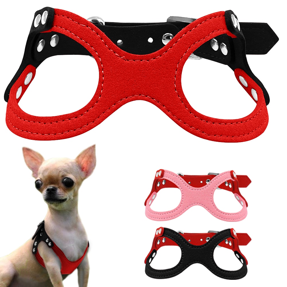 Leuke Zachte Suede Kleine Hond Kat Harness Verstelbare Harnassen Voor Puppy Chihuahua Yorkie Teddy Zwart Rood Roze Kleuren S/M/L