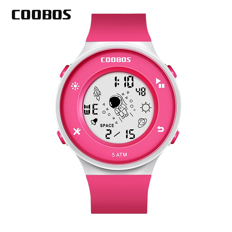 Coobos-Reloj de pulsera electrónico para hombre y mujer, cronógrafo deportivo resistente al agua con pantalla luminosa, 5 bares, ,: Rose