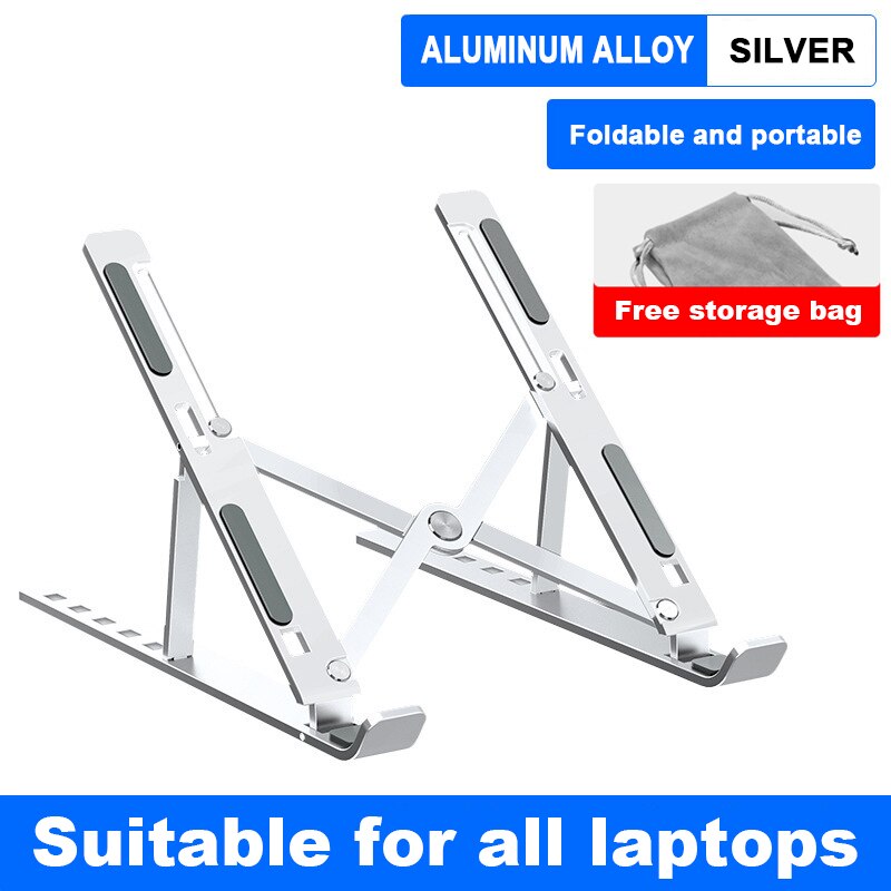 Draagbare Laptop Stand Aluminium Opvouwbare Notebook Ondersteuning Laptop Base Macbook Pro Holder Verstelbare Beugel Computer Accessoires: Aluminumalloy silver