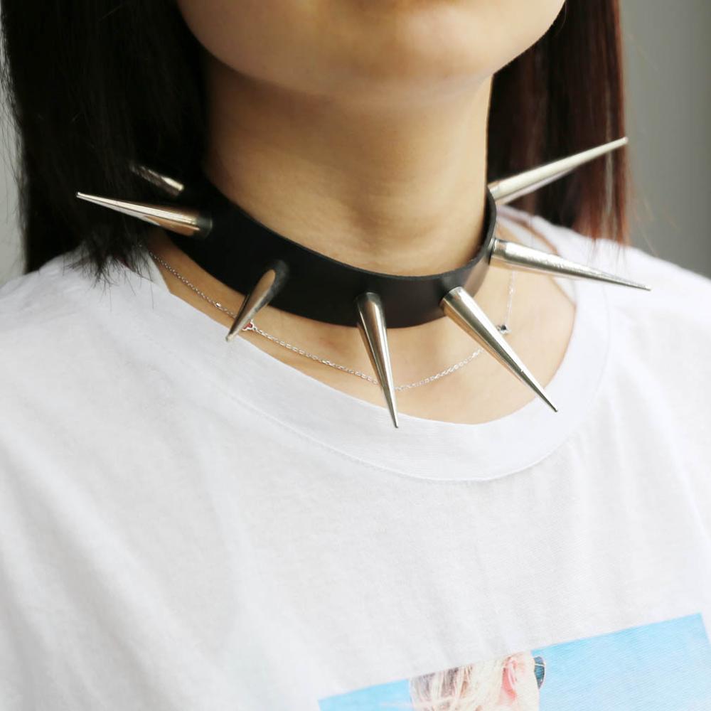 Special neutral cool super long super pointed spike rivet collar neckband handmade punk necklace accessories couple