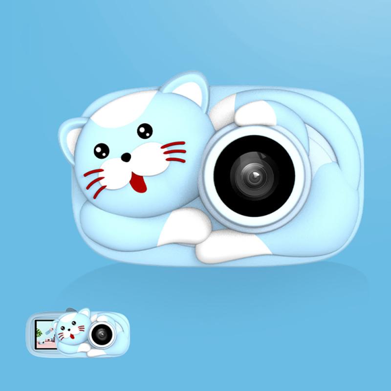 Kids Camera Digital Dual Lens HD 1080P 2.4Inch Screen Video Camera Kids Toys Cute Cat Dog Child Camera: sky blue