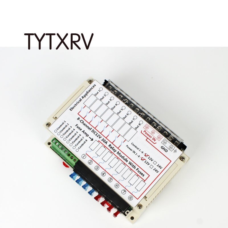 TYTXRV 8-Channel DC 12V 30A Relay Module with Fuses Patent Caravan Accessories Camper Automotorhome RV Part
