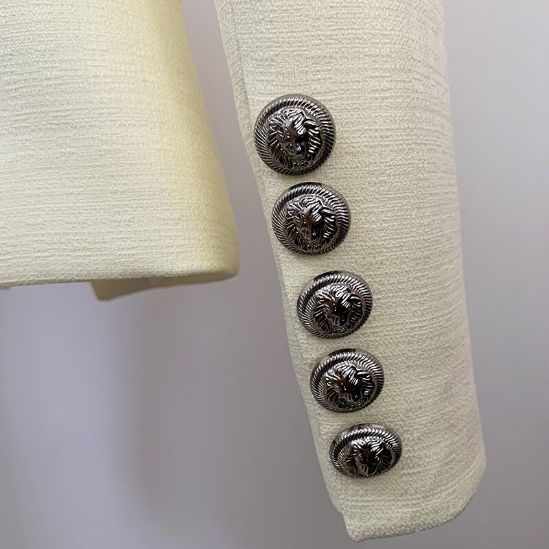 Nieuwste 2022 klassieke damesjas met #39 leeuwenknopen, dubbelrijs slim fit, getextureerde blazer, bovenkleding