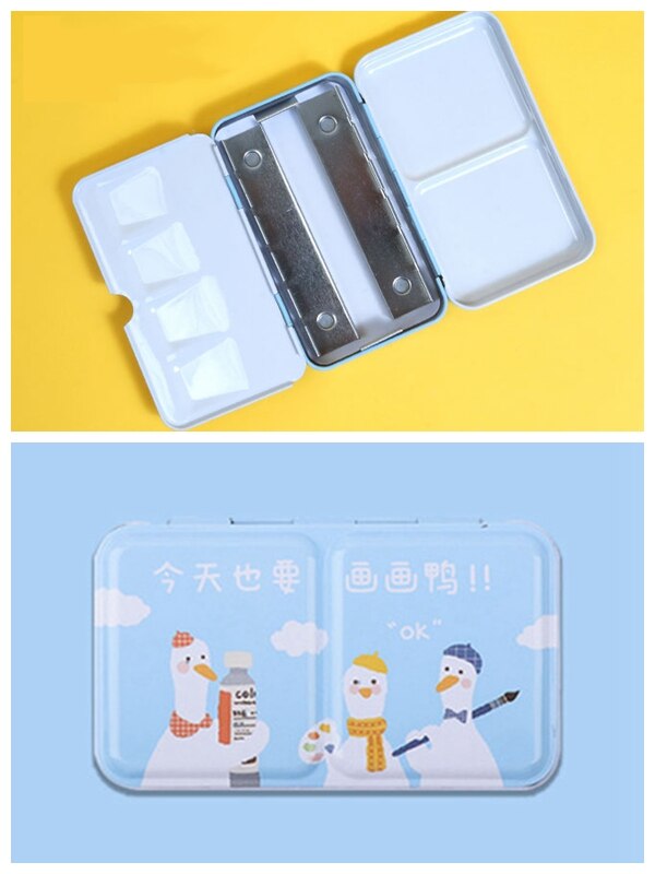 Artist Watercolor Paint Palette Empty Painting Storage Tin Box Iron Paint Tray with Half Pans Painting Supplies: Design 2