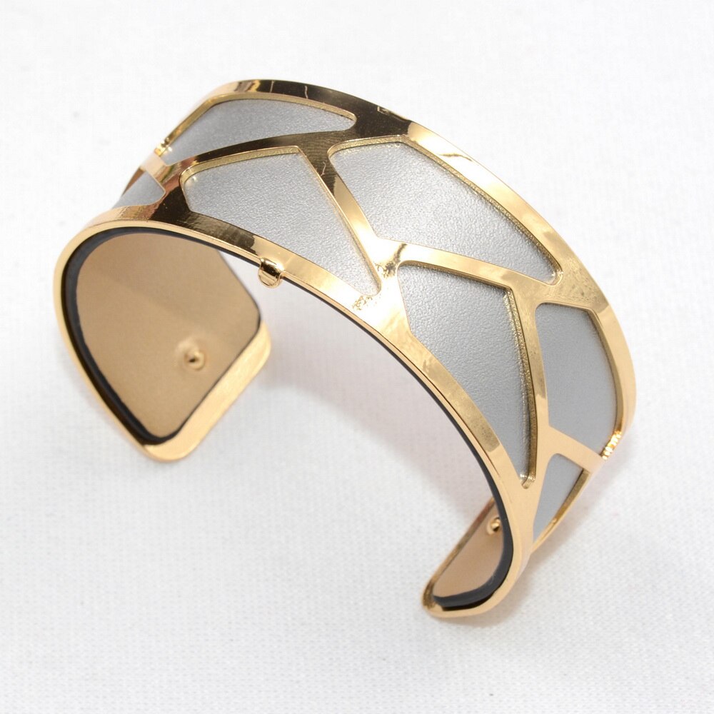 Brazalete trenzado de 25MM con acabado dorado KC, mascarilla de inserción de cuero Reversible, bisutería de Metal Ajustable, accesorio para boda para niña y Mujer: silver gold