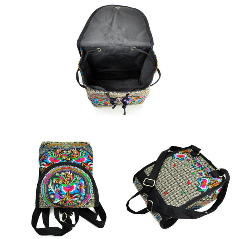 Vintage Floral Peony Embroidery Ethnic Canvas Backpack Women Handmade Travel Bags Schoolbag Backpacks Rucksack