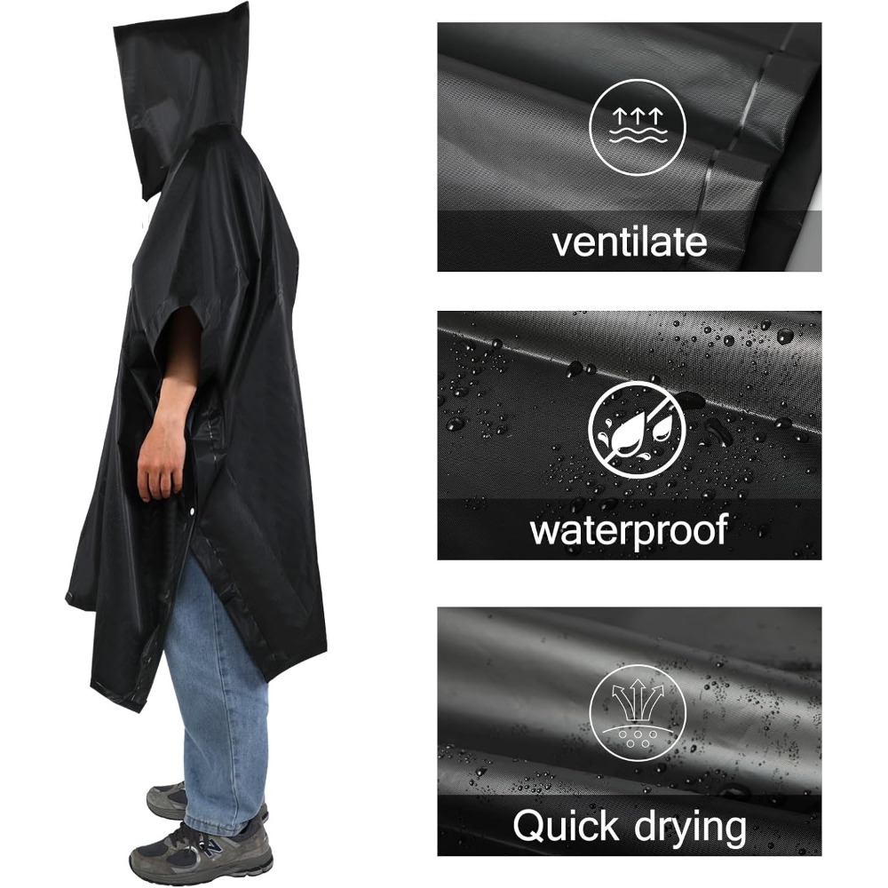 3-in-1 buitenregenjas met capuchon, waterdichte regenponcho, motorfiets regenhoes, kamperen, wandelen, reizen, regenkleding, tent: Default Title