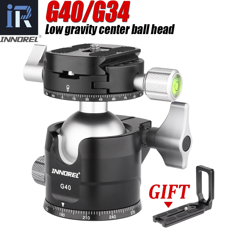 G40/G34 Low Center of Gravity Tripod Ballhead Double Panoramic U Notch Head Add L Quick Release Plate for Monopod DSLR Camera