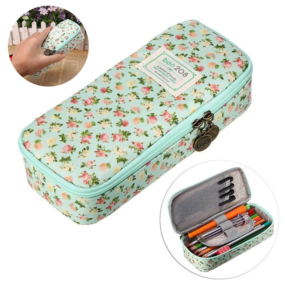 Nette Bleistift fallen Große Kapazität Blumen- Bleistift Schreibwaren Veranstalter Multifunktions Kosmetik Tasche DQ