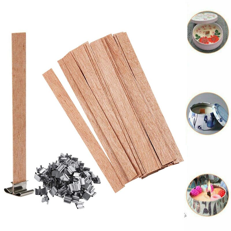 50Pcs 6-15cm Wooden Candles Wick With Sustainer Tab Candle Wick Core For DIY Candle Making Supplies Handmade Soy Parffin Wax Wic