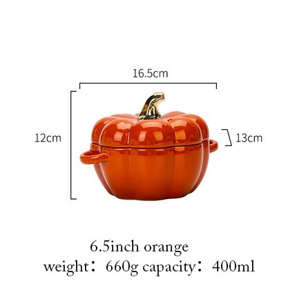 Bol à Pâtisserie en Forme de Citrouille avec Couvercle, 6,5/8,8 Pouces, Ustensile de Cuisine pour Gratin, Halloween, Cuisson, Poêle à Soupe, Salade: 6.5inch orange