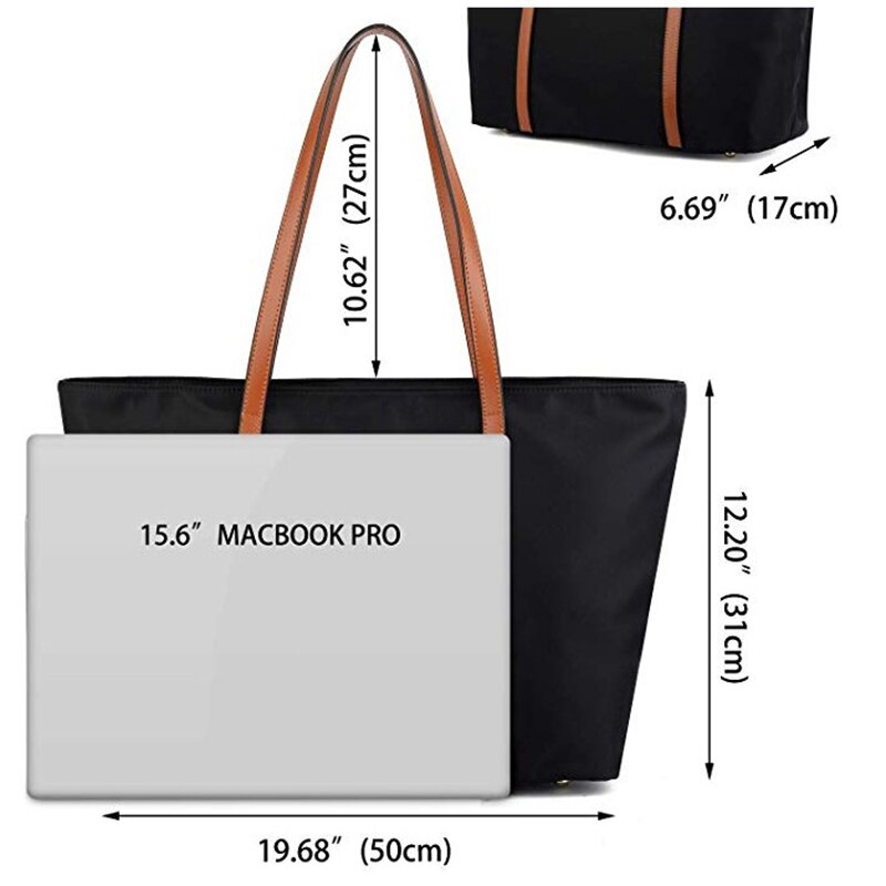 Tote for kvinner skinn nylon skulderveske dame oxford stor kapasitet work fit 15.6 tommer