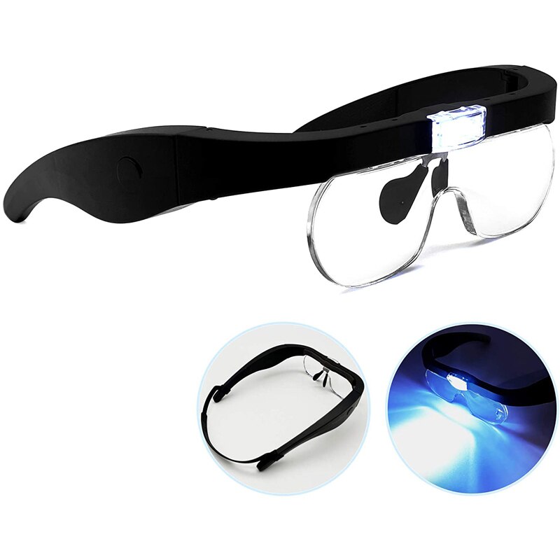 Oplaadbare Hoofd Vergrootglas Bril Vergrootglas Brillen Met Led-verlichting En Afneembare Hd Lenzen 1.5X 2.5X 3.5X 5X Vergrootglas