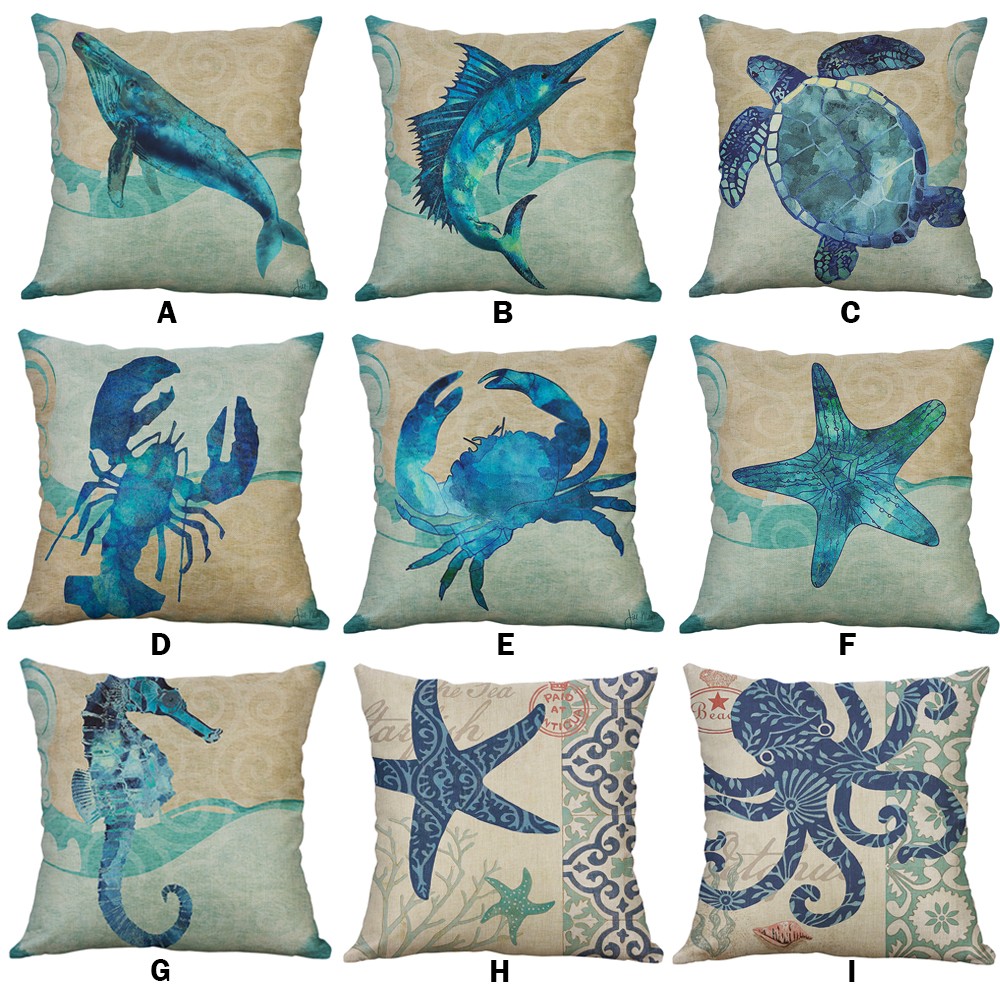 Cushions Lively Creatively Simple Mediterranean Flax Retro Conch Shell Sea Creatures Whale Crab Pillowcase Soft silla oficina