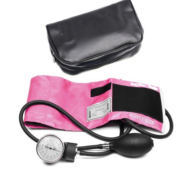 Adult Manual Blood Pressure Monitor BP Cuff Upper Arm Aneroid Sphygmomanometer Tonometer with Pressure Gauge: Pink
