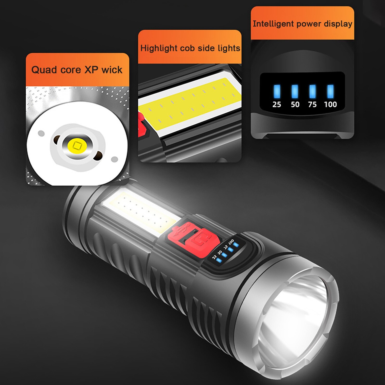 Outdoor Usb Rechargeable Osl+cob Led Flashlight Ultra Bright Torch Light 4 Modes Power Bank Torch Light Bulbs Shock Resistant