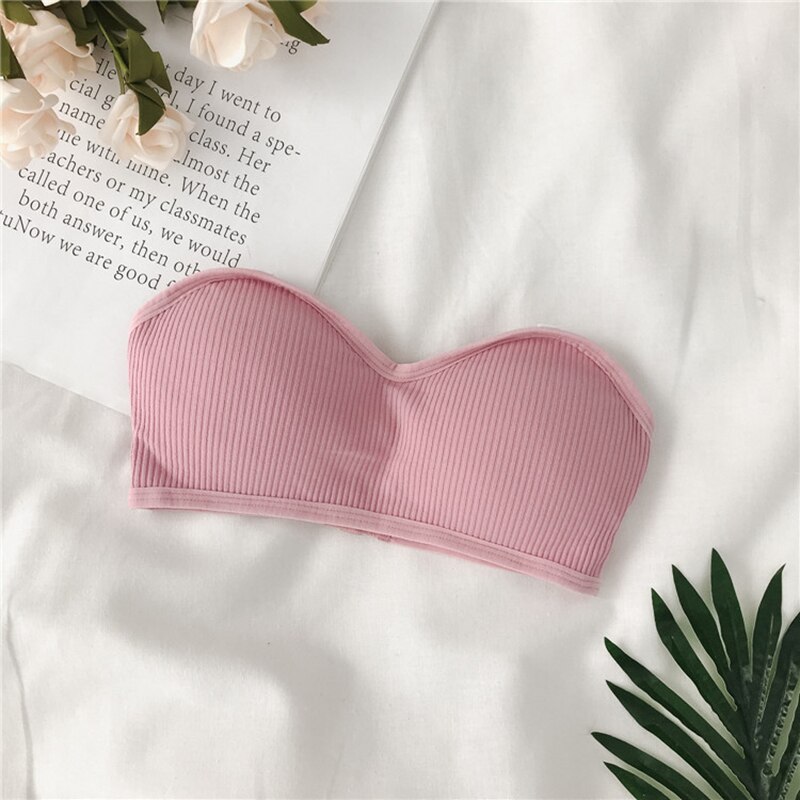 Women Bras Thread Beauty Back Tube Tops Girls Underwear Solid Color Strapless Tube Top Anti-light Female Underwear Bra: Pink