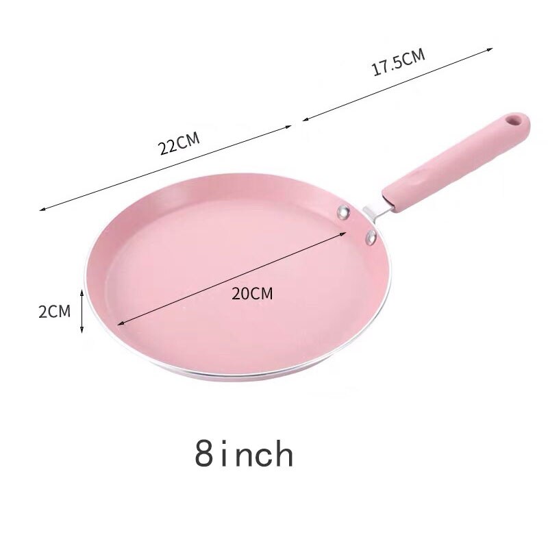 Roze/zwart/gouden antiaanbak maifan stenen wok pannenkoek ei steak antiaanbakpan geen olie rook thuis algemeen koken pan: Roze 8 inch