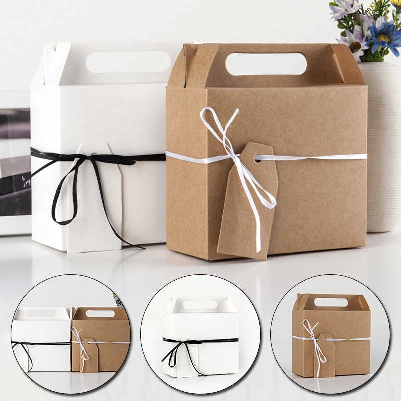 Grote Snack Cookie Chocolade Box W/Handvat Kraftpapier Dozen Snoep F/Valentijnsdag Bruiloft Verjaardag party Verpakking Zak