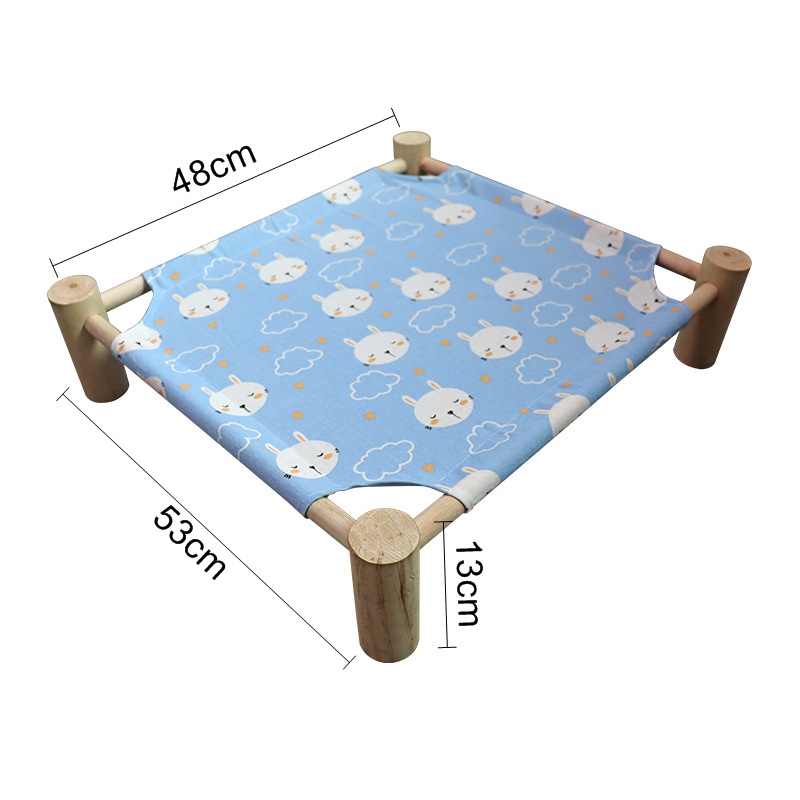 Cama elevada extraíble para gatos, casa de madera de lona transpirable para conejos pequeños, suministros para perros: 7 Blue Rabbit