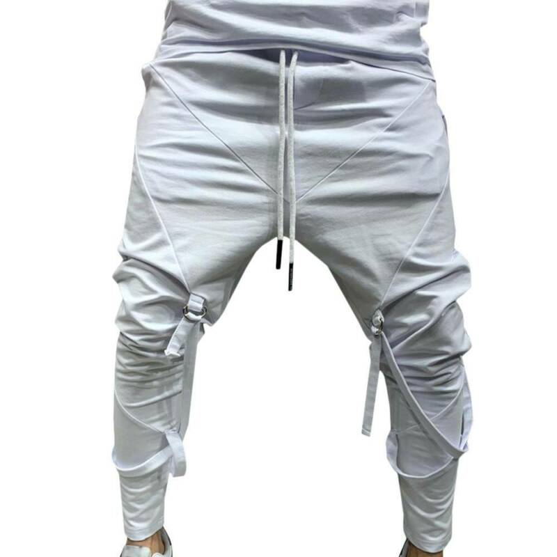 Men Pants Jogger Lace Up Sports Trousers Casual Slim Harem Pants Gym Sportswear Loungewear Mens Sweat Pants: Grey / L