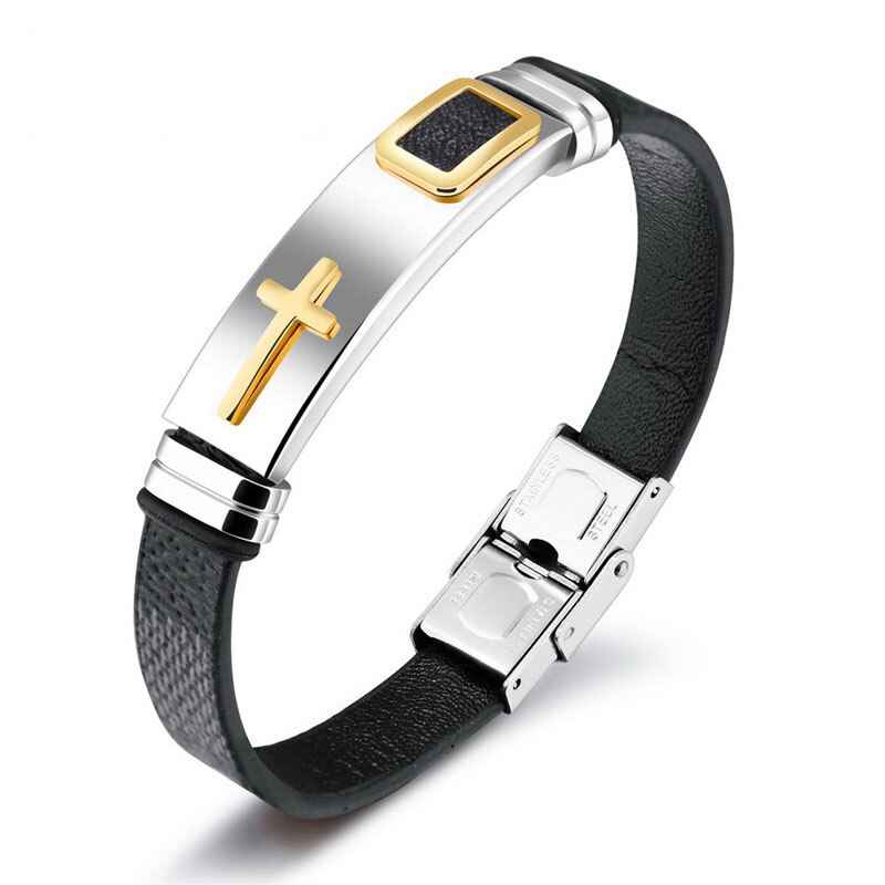 ZORCVENS – ceinture en maille d&#39;acier inoxydable pour hommes, 12mm, Bracelet de montre, croix, breloque, chrétien, fermoir à boucle réglable: 80537
