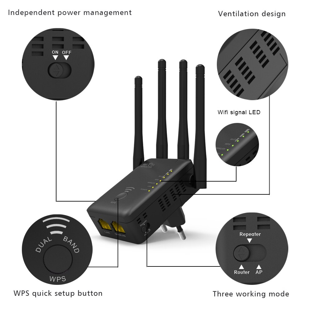 Wavlink Wifi Repeater 1200Mbps Draadloze Wifi Router/Extender Ap Netwerk Lange Bereik Wps Dual Band 2.4G & 5G Wifi Signaal Versterker
