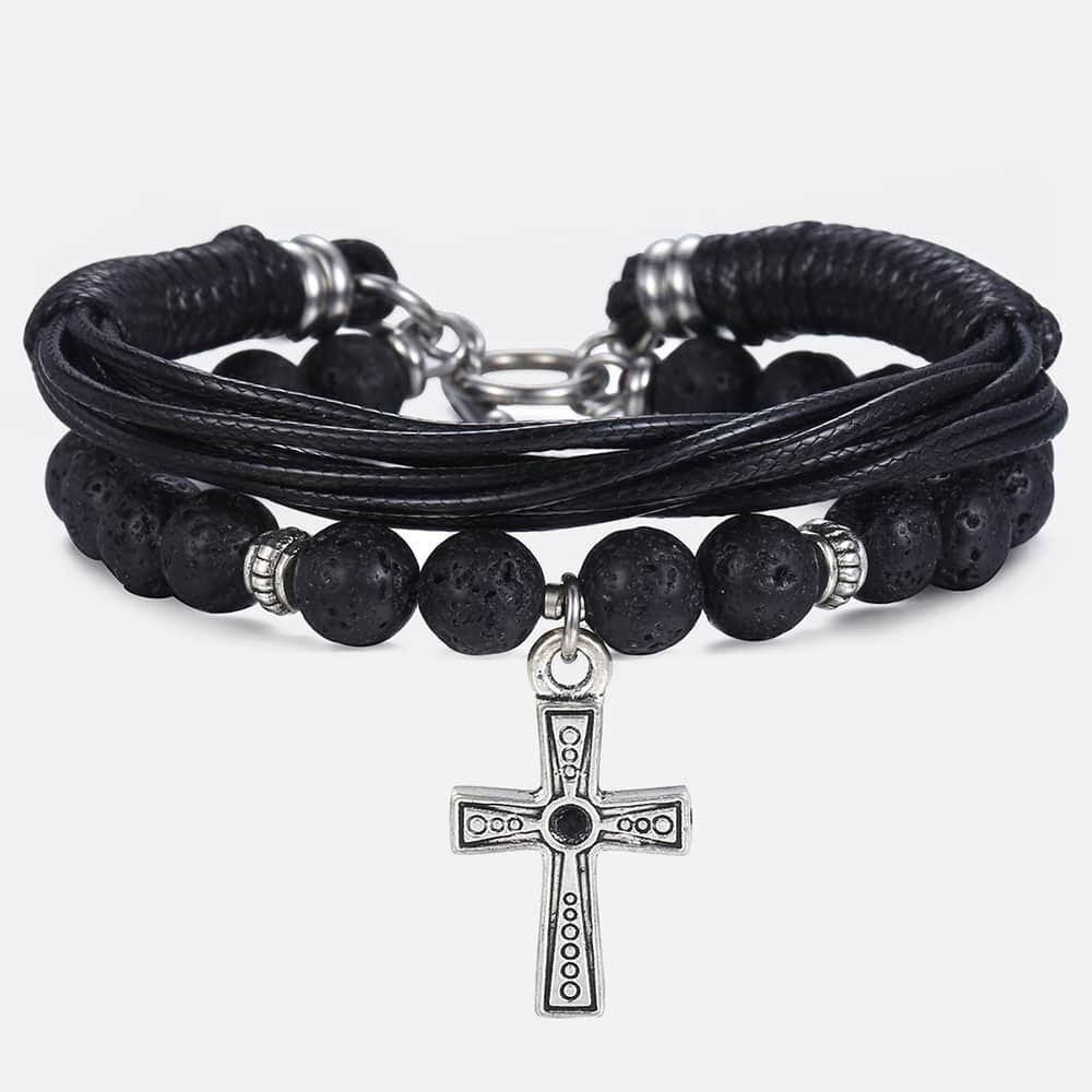 Trendsmax läderarmband för män pärlkedja rostfritt stål grönt kors charm box länk kedja herr smycken kdlb 72: Dlb 73
