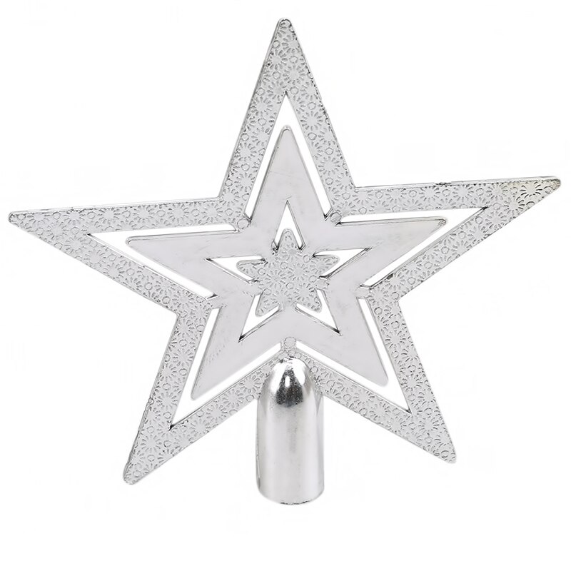 Vrolijke Kerstboom Decoratie Gouden Ster 3D Vijf Point Star Xmas Tree Top Ster Thuis Desktop Topper Kerst Ornament: silver