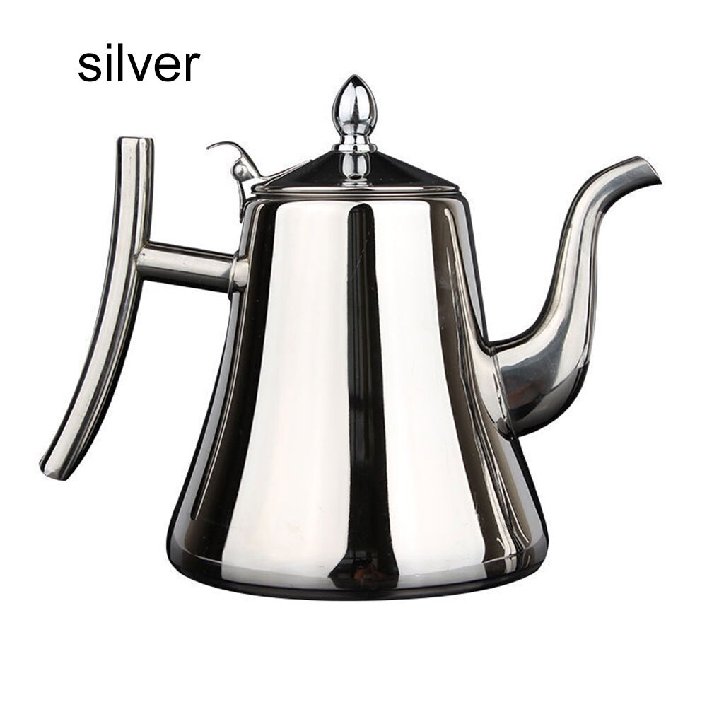 Bouilloire à eau en acier inoxydable, plus épaisse, dorée et argentée, théière avec filtre, pour hôtel, café, Restaurant, cuiseur à Induction, bouilloire à thé: 1L-silver
