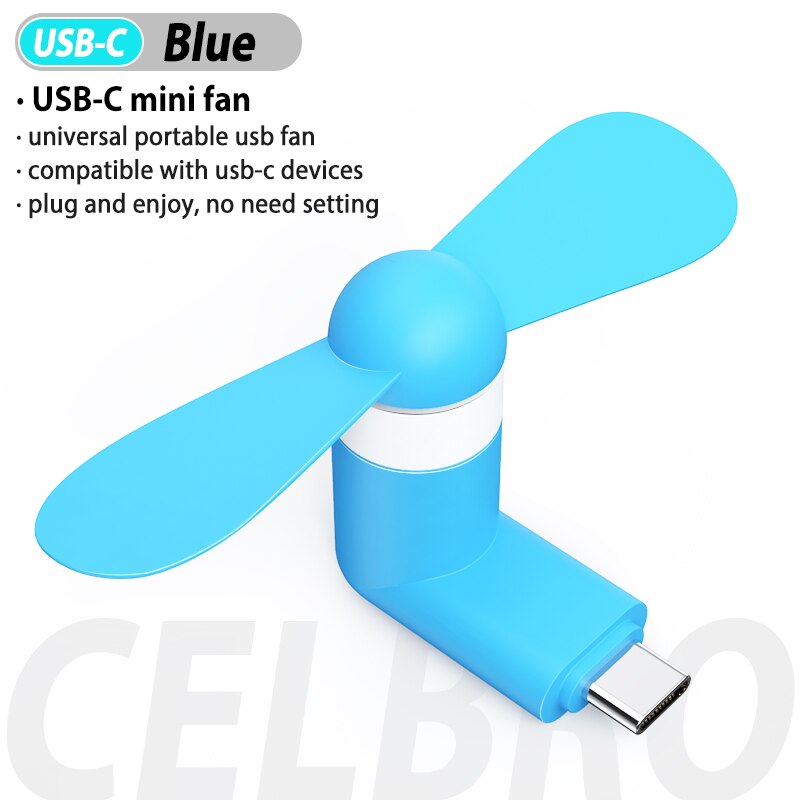 USB-C Cute Portable Flexible Mini Type C Fan Bendable removable Type-C Gadgets Low power for Powerbank Phone for Samsung Laptop: Blue