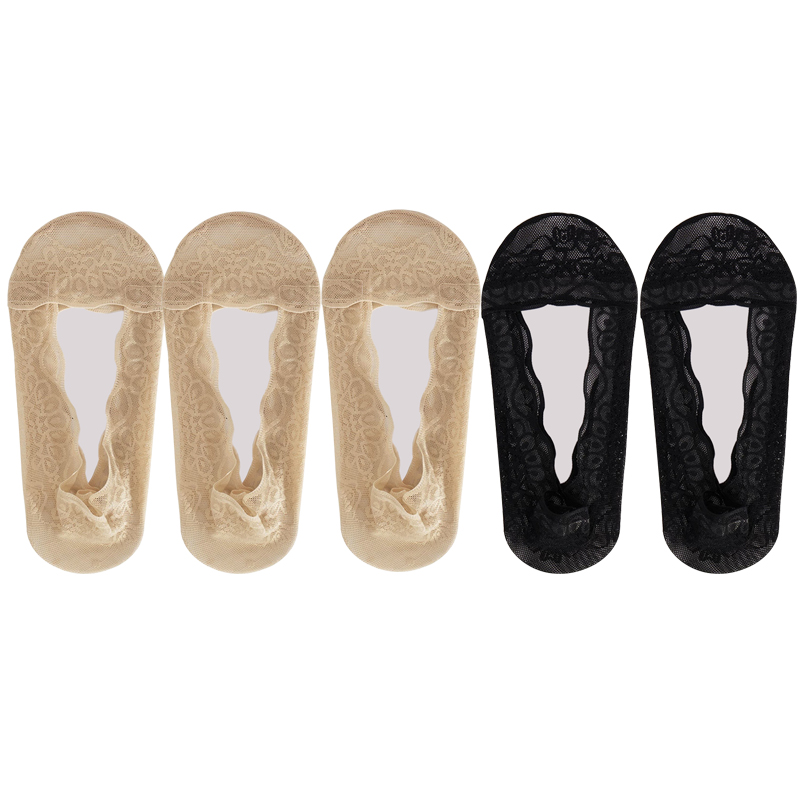 Lot de 5 paires chaussettes femmes en lot soquettes courtes femme de chaussettes en dentelle pour femme, invisible, été, transparent, court, ensemble de rinçage, blanc, coupe basse, silicone, antidérapant, bateau