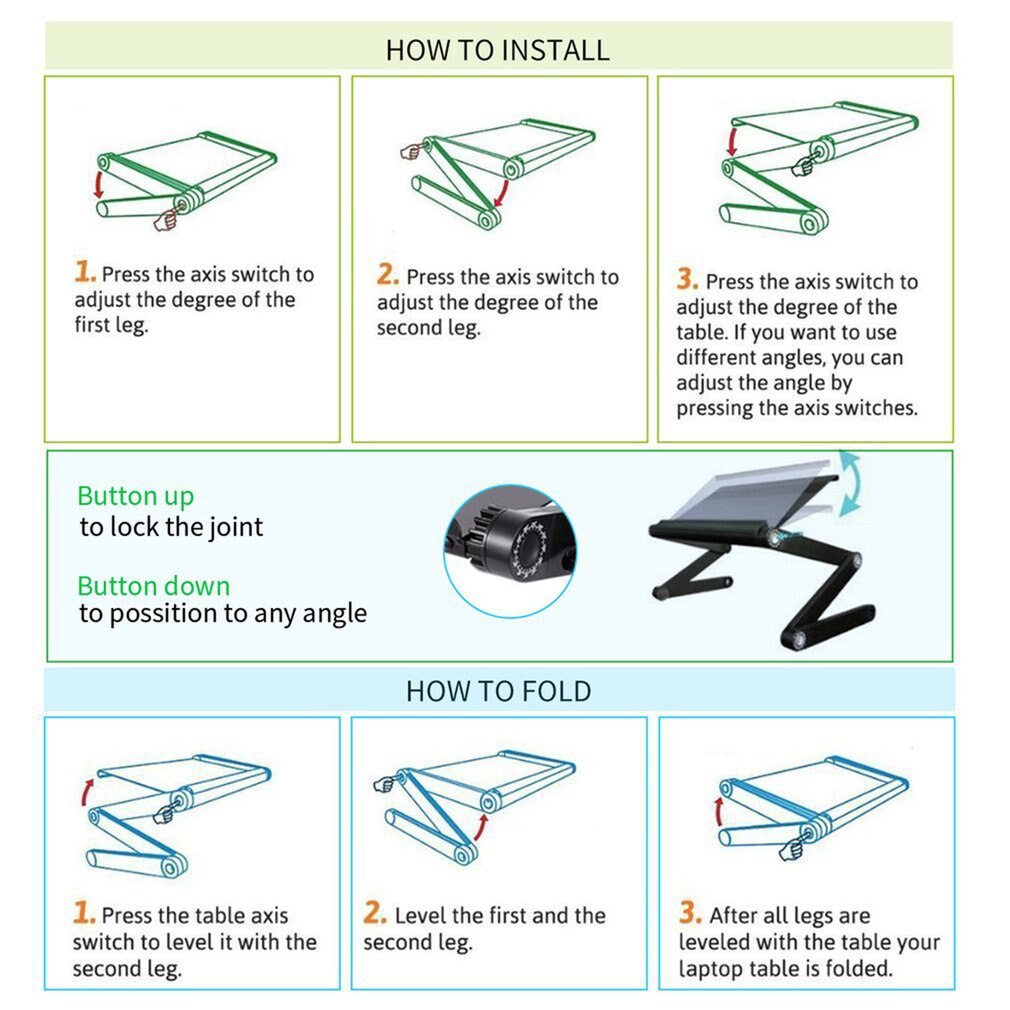 Adjustable Multi-function Ergonomic Mobile Laptop Foldable Table Stand Bed PC Tray Laptop Folding Desk With Mouse Board