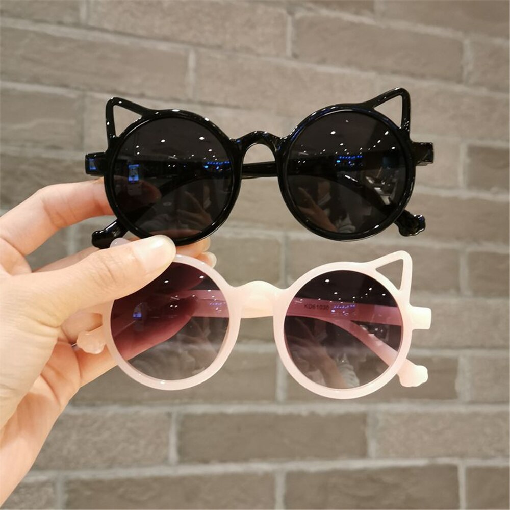 Gafas de sol redondas para niños y niñas, lentes de sol infantiles de color rojo, Oreja de Gato, rosa, morado y blanco, para fiestas al aire libre,