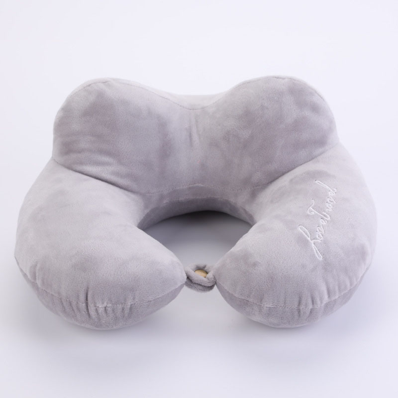 Almohada de viaje portátil para el cuello, espuma viscoelástica de franela para avión, coche, oficina, soporte ergonómico para el cuello en forma de U con hebilla