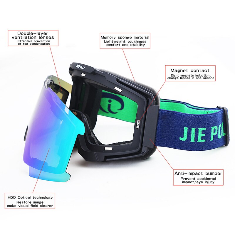 Magnetische Ski brille Skifahren skaten Doppel Objektiv UV400 Anti Nebel unisex Snowboard Ski Brille Ski Objektiv Schnee Brillen + Goggle fallen