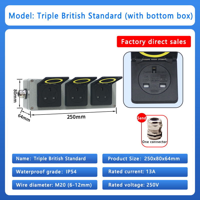 Europäischer/französischer/britischer Standard ip44 16a 250v universeller explosions geschützter wasserdichter Steckdosen schalter Stecker britische Steck platine