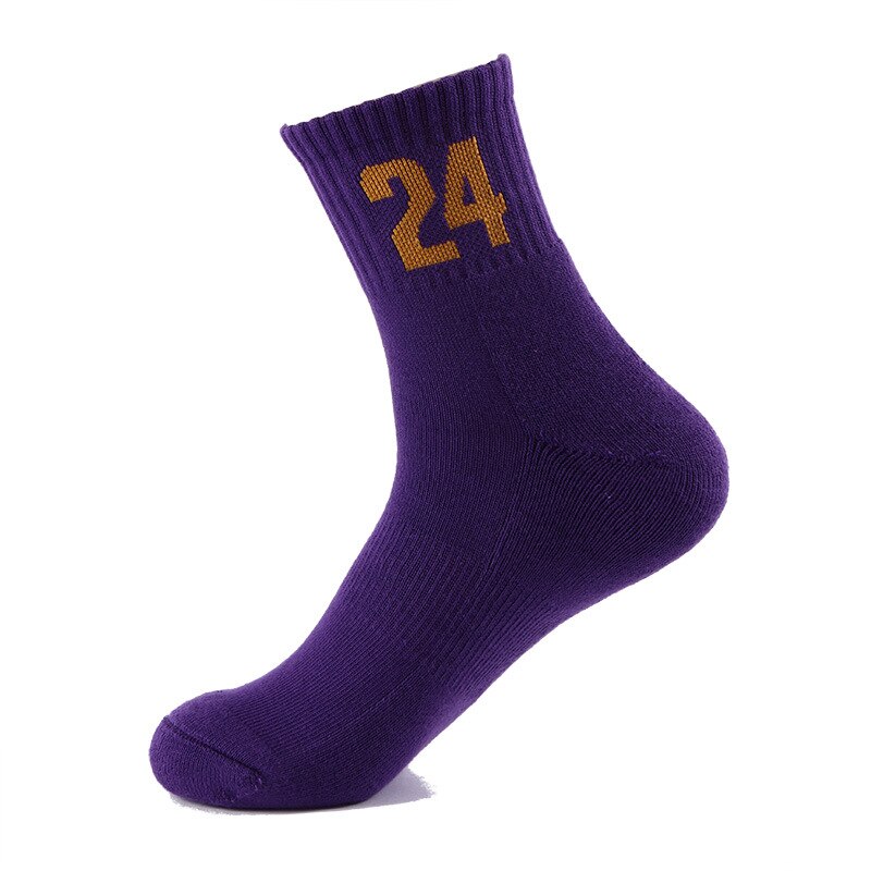 Brothock Uomini di pallacanestro con numero di stelle di cotone squadra modello digitale di sport calze fondo asciugamano ammortizzatore elite calzini: Purple No.24