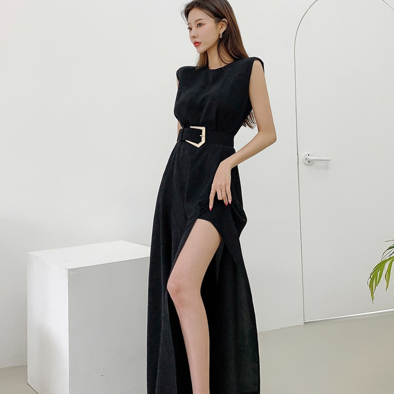 Summer Office Ladies Jumpsuits Bussines Sleeveless O Neck Sashes Overalls Formal Work Wide -Leg Rompers Jumpsuit with Belt