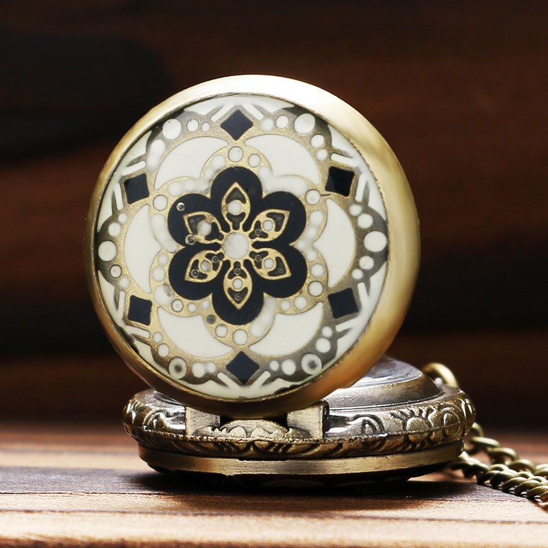 Blauw Groen Kleine Vintage Sieraden Legering Strass Beweging Bloem Patroon Zakhorloge