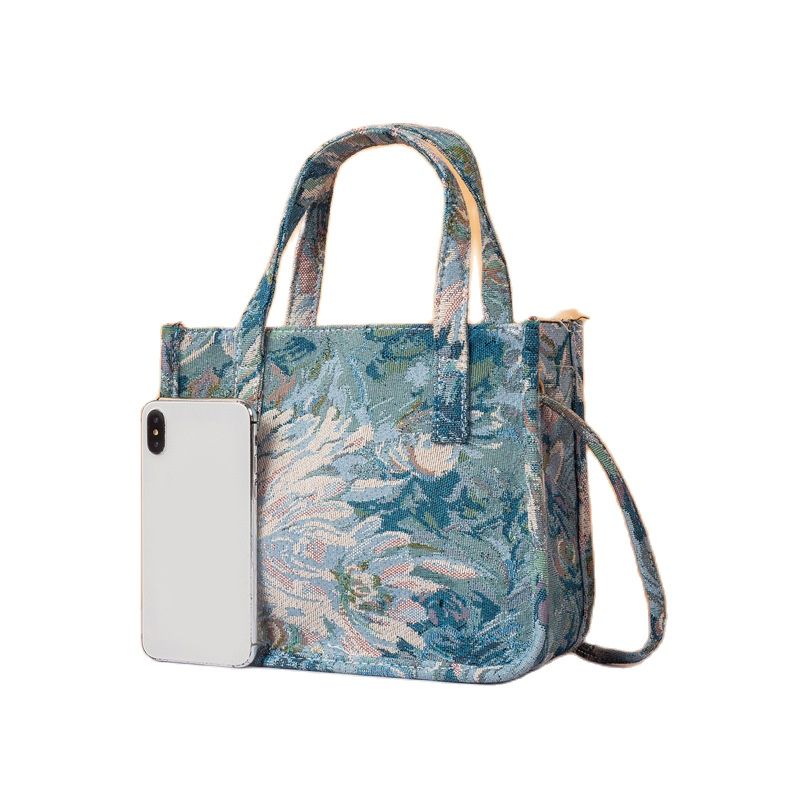 Lässige, faltbare stoff-einkaufstasche, monet-ölgemälde, umweltfreundliche, wiederverwendbare einkaufstasche, leichte schultertasche, mittlere größe
