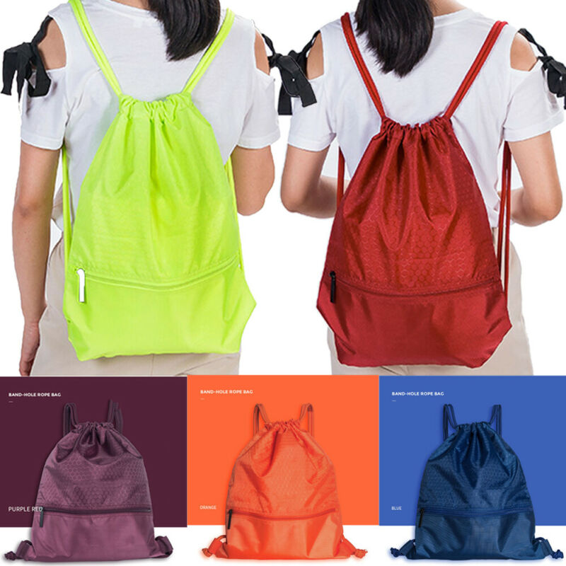 Mochila de nailon con cordón impermeable portátil para estudiantes, mochila de ciclismo deportivo con cordón, organizador de ropa y zapatos