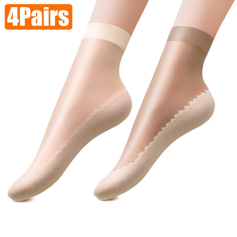 4Pairs Lente Zomer Fluwelen Zijde Vrouwen Sok Katoen Onderkant Avondmaal Zachte Klassieke Ultradunne Comfortabele Transparant Casual Sokken: 4Skin and 4Coffee